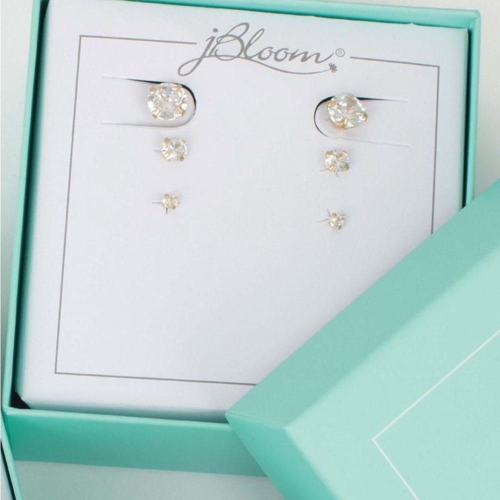 Crystal trio stud set in gold stainless